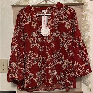 Umgee Burgundy Floral Blouse bell sleeve